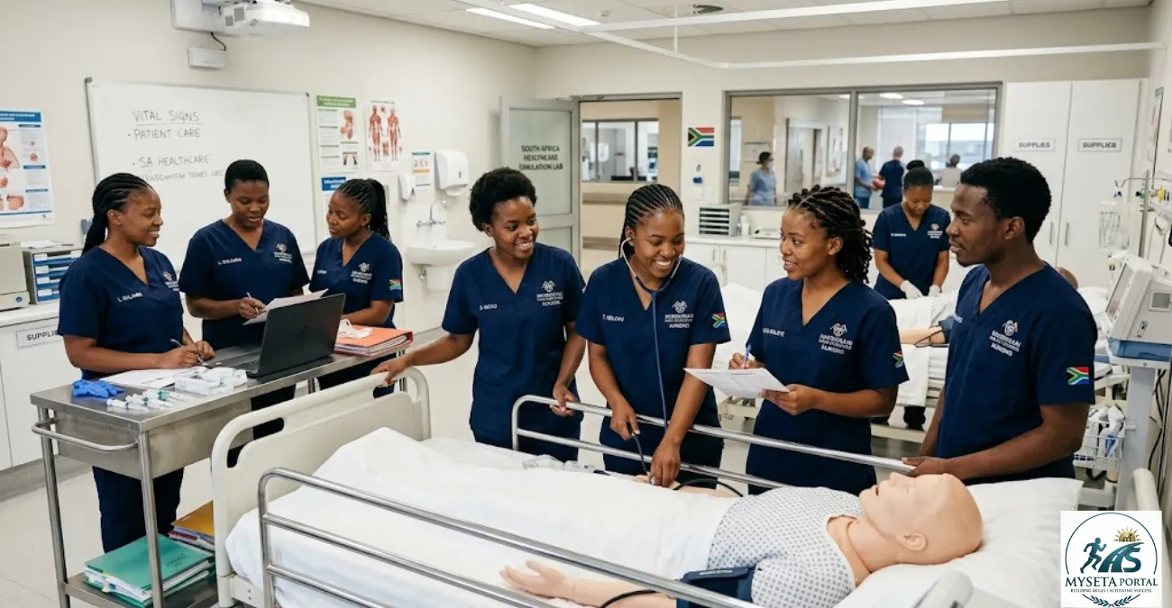 Young African nursing students training in a South African healthcare environment.