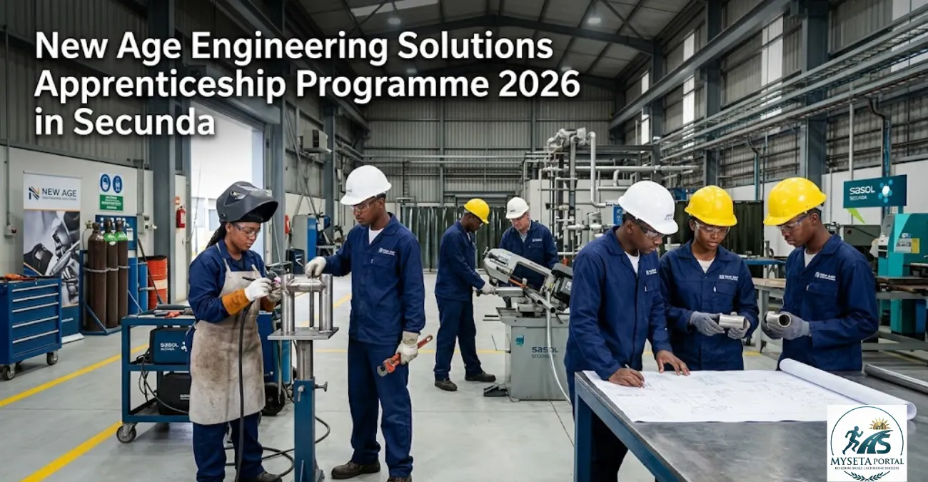Young South African engineering apprentices receiving practical artisan training at an industrial engineering workshop in Secunda.