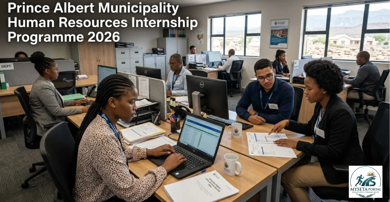 Young South African HR graduates gaining workplace experience inside a municipal office during a Human Resources internship.