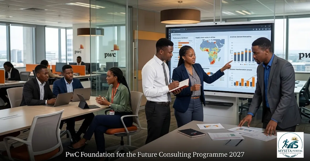 Young African graduates working together in a modern consulting office during a professional graduate programme in South Africa