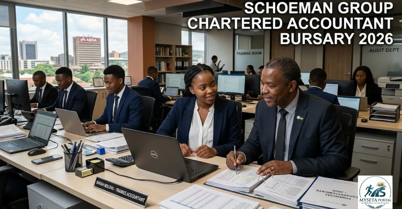 Young African accounting students and trainee accountants working in a modern audit and finance office in South Africa