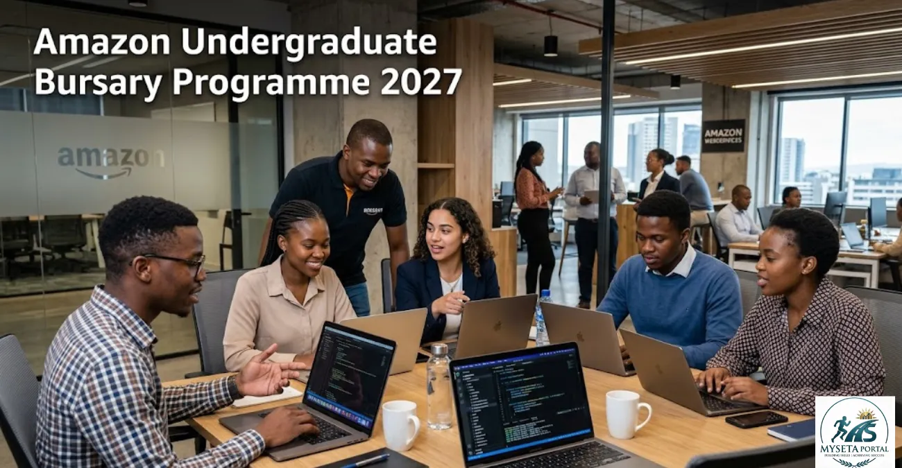 Young South African technology students collaborating on software development projects in a modern workplace.