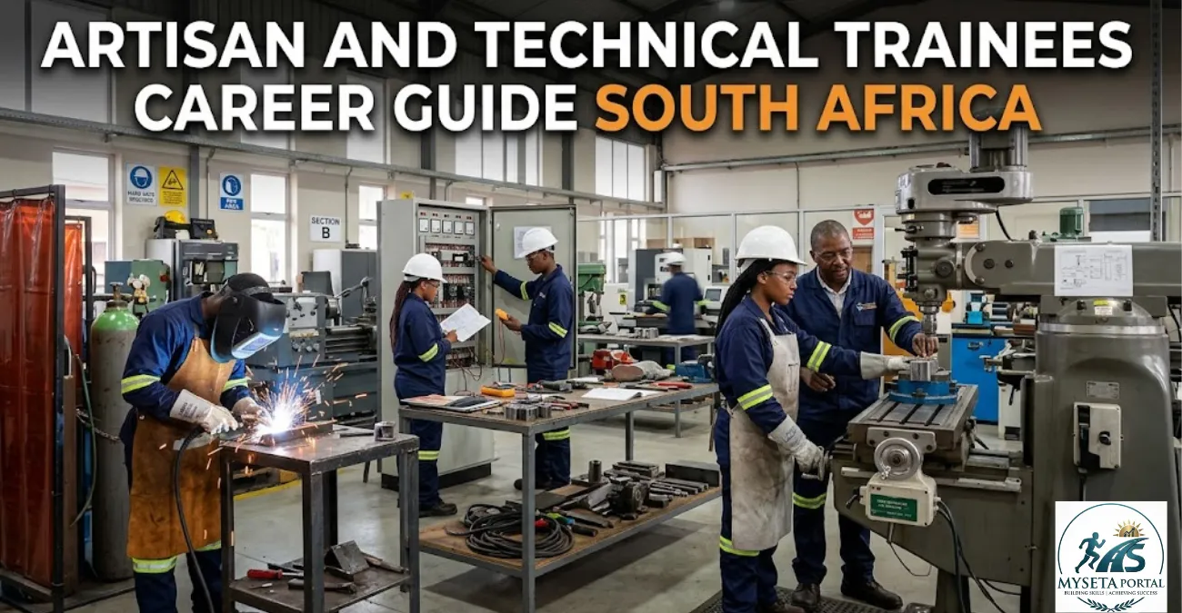 Artisan and technical trainees receiving workplace training in South Africa.