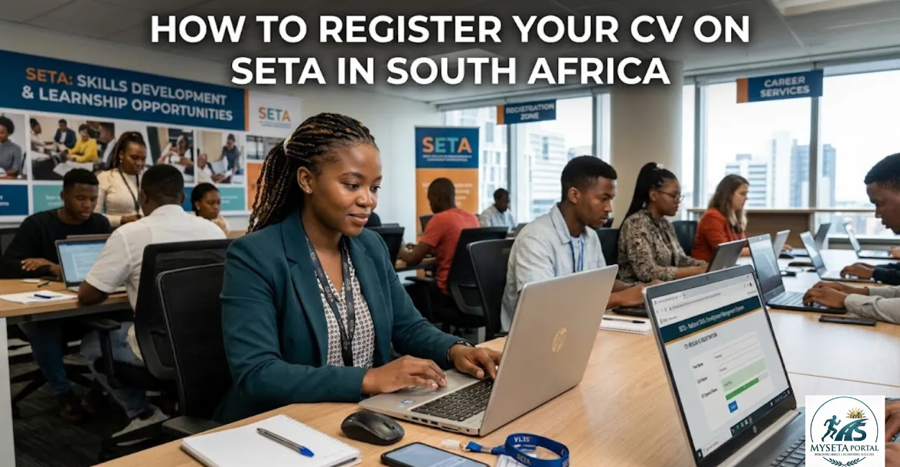 Young South African registering a CV online for SETA learnership opportunities.