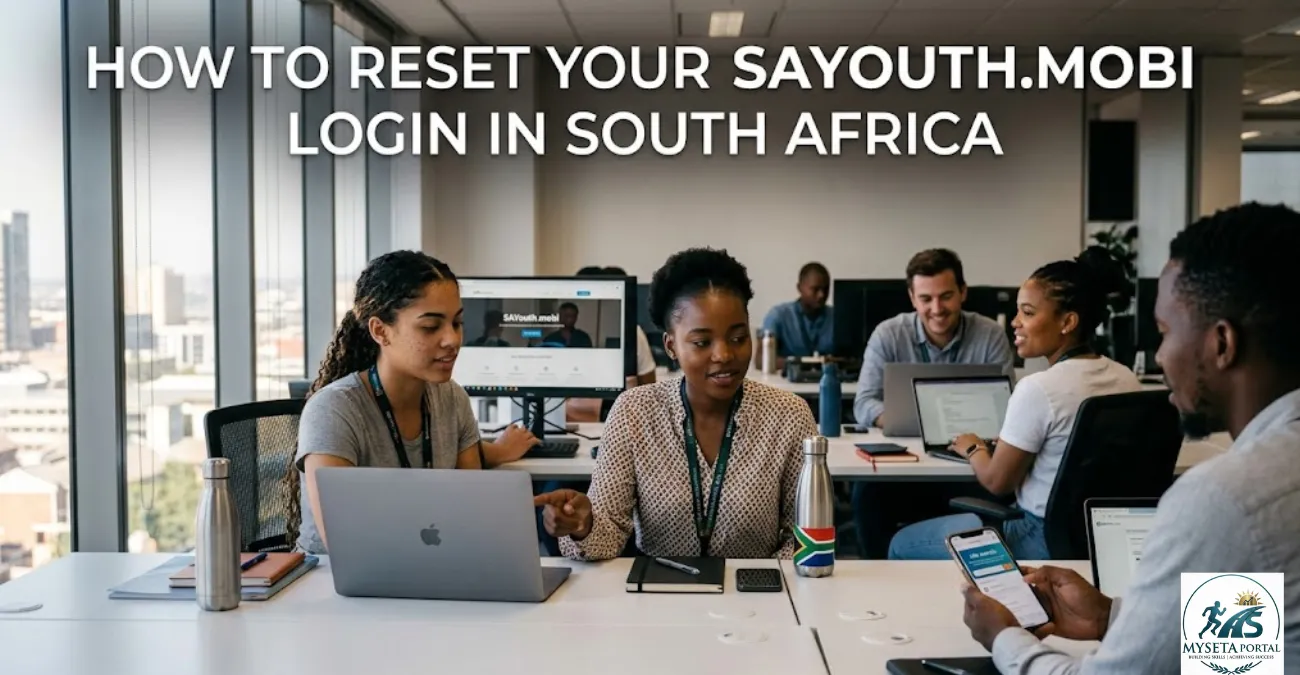 Young South Africans using laptops and smartphones to access SAYouth career opportunities and login support