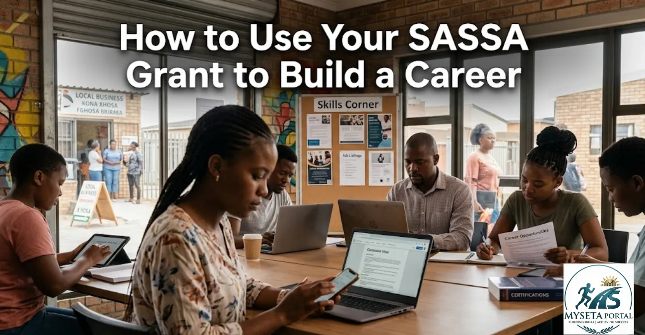 Young South Africans using phones and laptops to search for jobs, learn online and update CVs.
