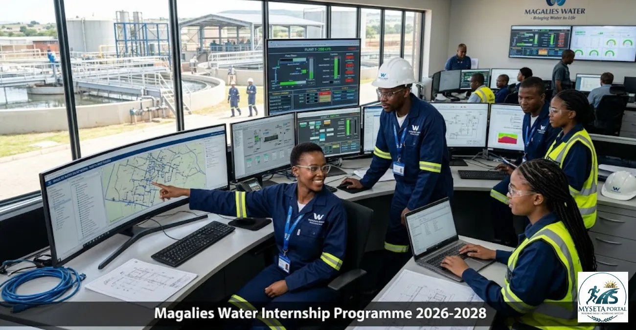 Young South African graduates and interns gaining workplace experience at a water utility facility through the Magalies Water Internship Programme.