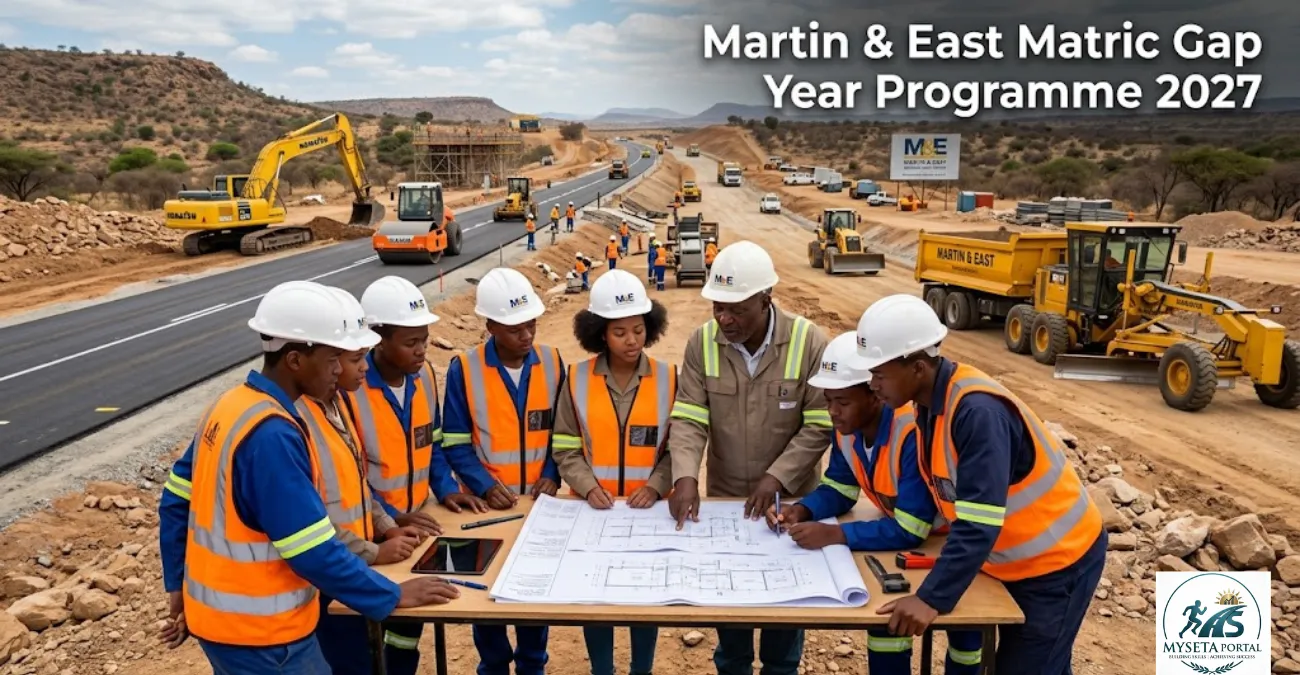 South African Grade 12 learners gaining practical civil engineering experience on a construction site through a gap year programme.