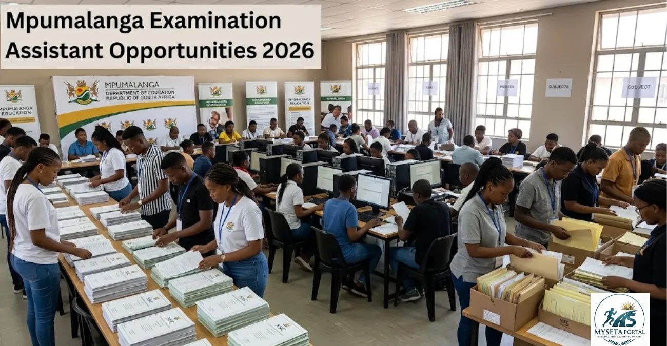 Young South African students and graduates working as examination assistants during the matric marking process.