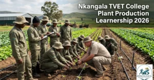 Young South African learners receiving practical agricultural training during a Plant Production learnership programme.