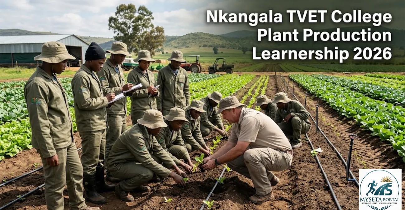 Young South African learners receiving practical agricultural training during a Plant Production learnership programme.