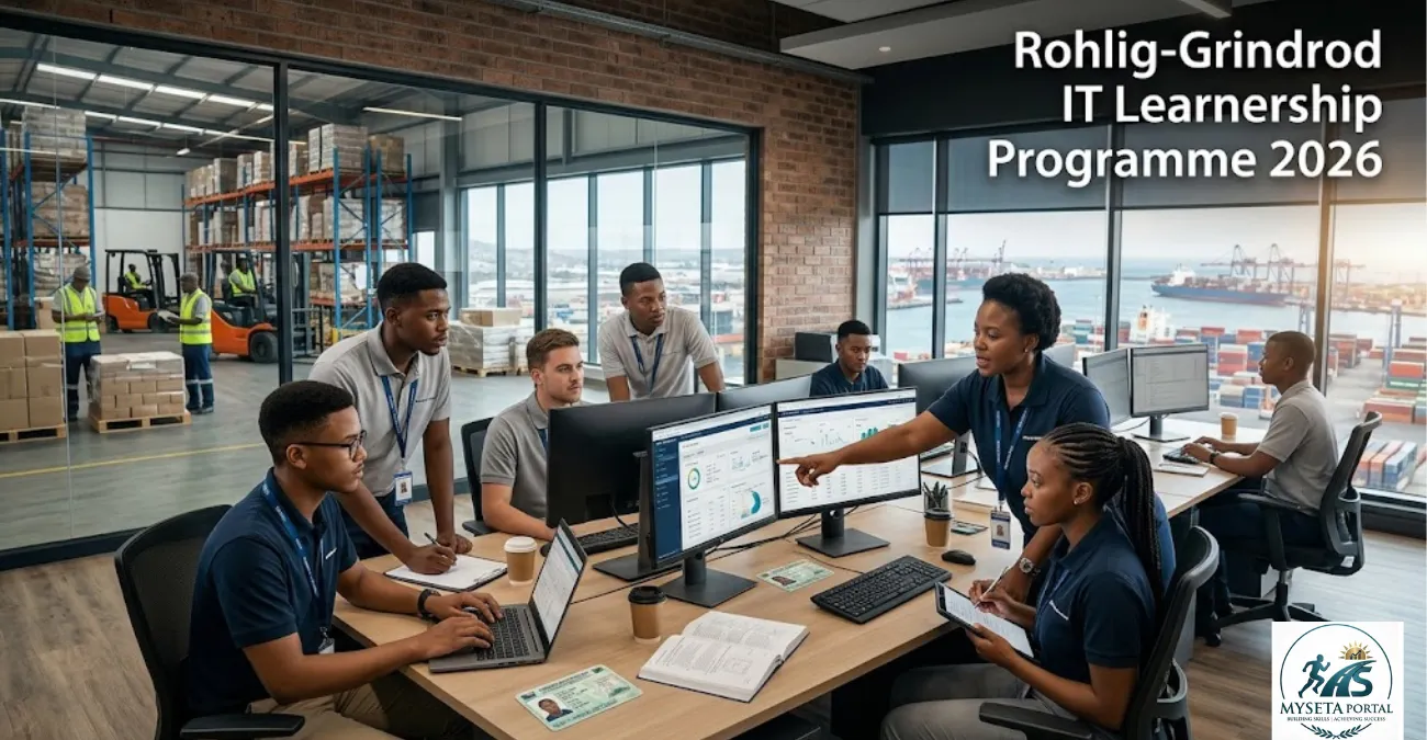 South African IT graduates participating in a logistics learnership programme in a corporate office.