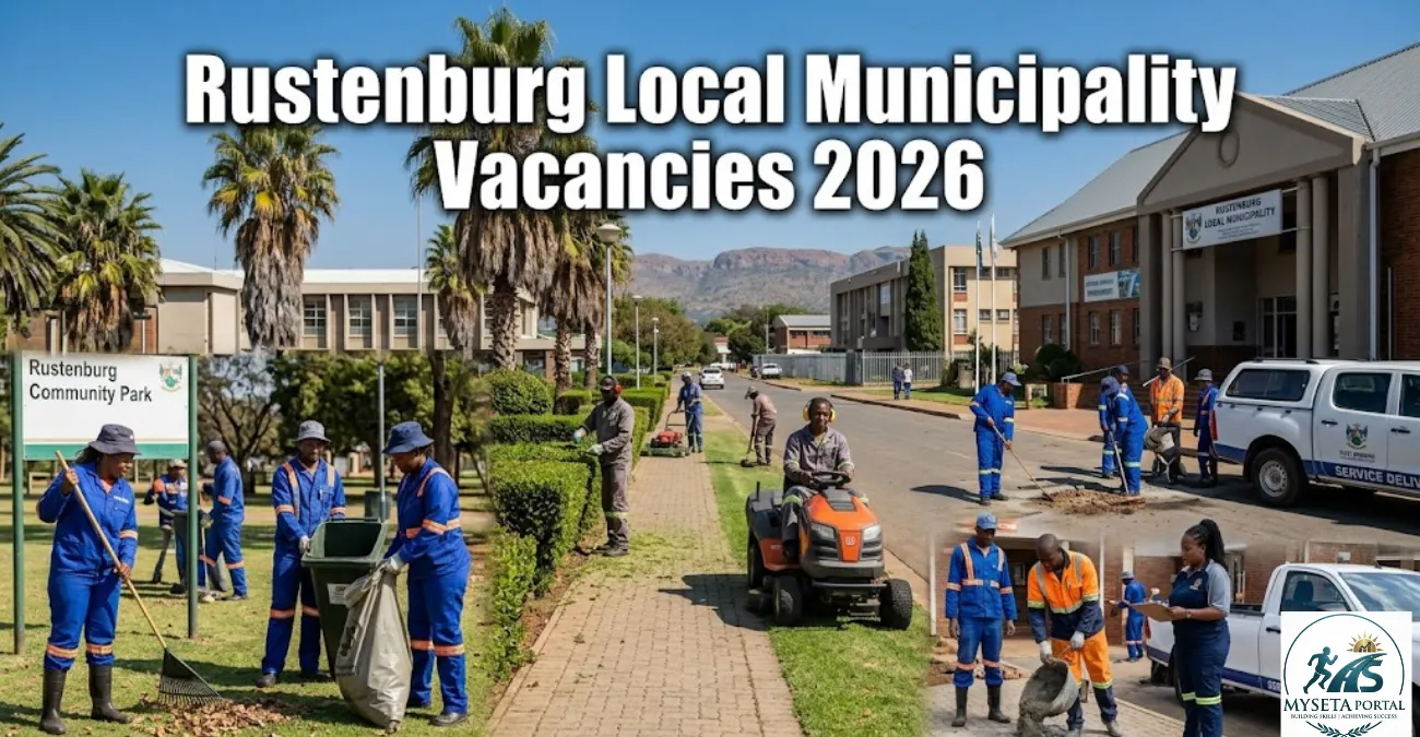 Rustenburg Local Municipality recruitment drive for cleaners, groundsmen, and artisan aides in 2026.