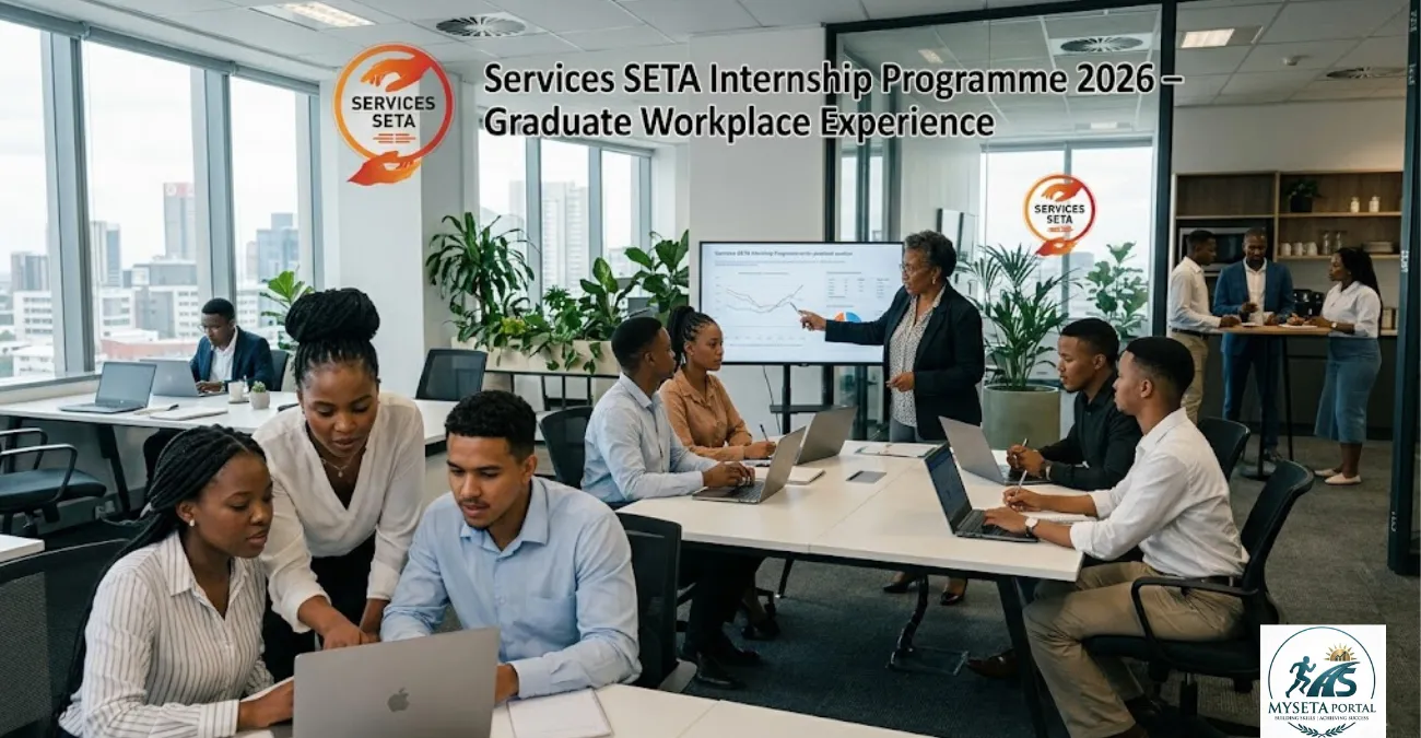 South African graduates participating in Services SETA internship programme gaining workplace experience in a corporate office.