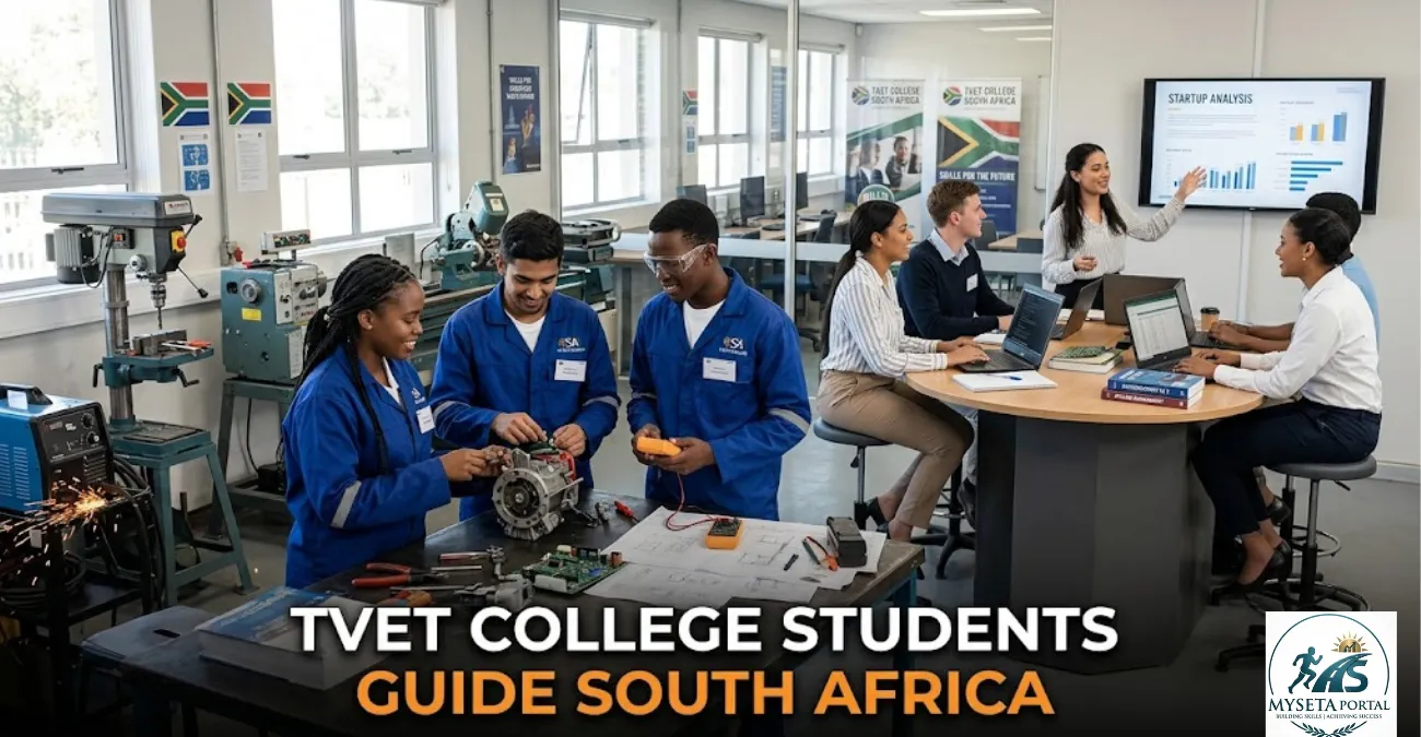 South African TVET college students participating in practical training and classroom learning.