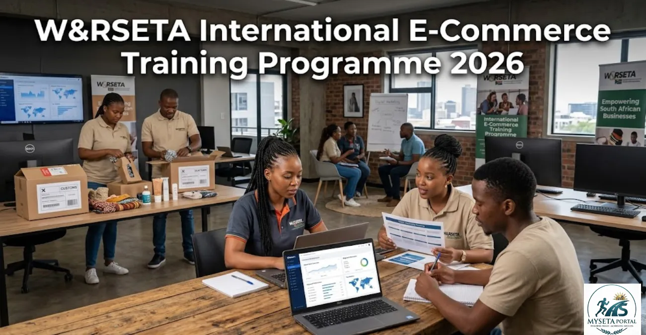 Young South African entrepreneurs learning international e-commerce and digital business skills during a funded training programme.