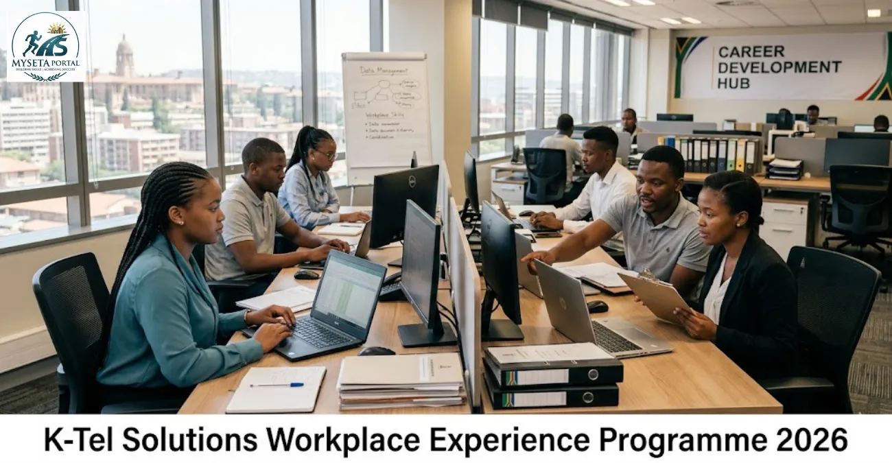 Young South African graduates gaining office administration experience in a modern workplace environment.